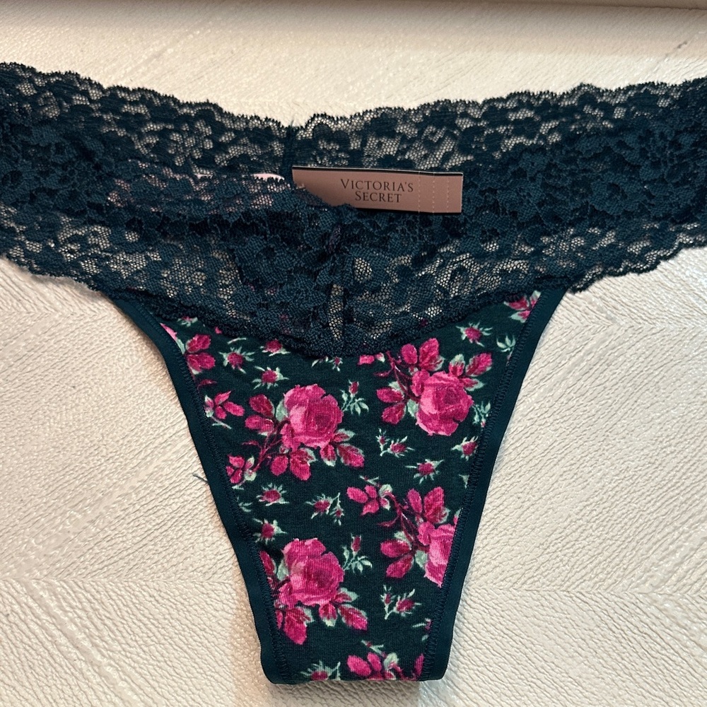 Five pieces,Victoria's Secret Black and Pink Floral Lace Panty, five pieces .